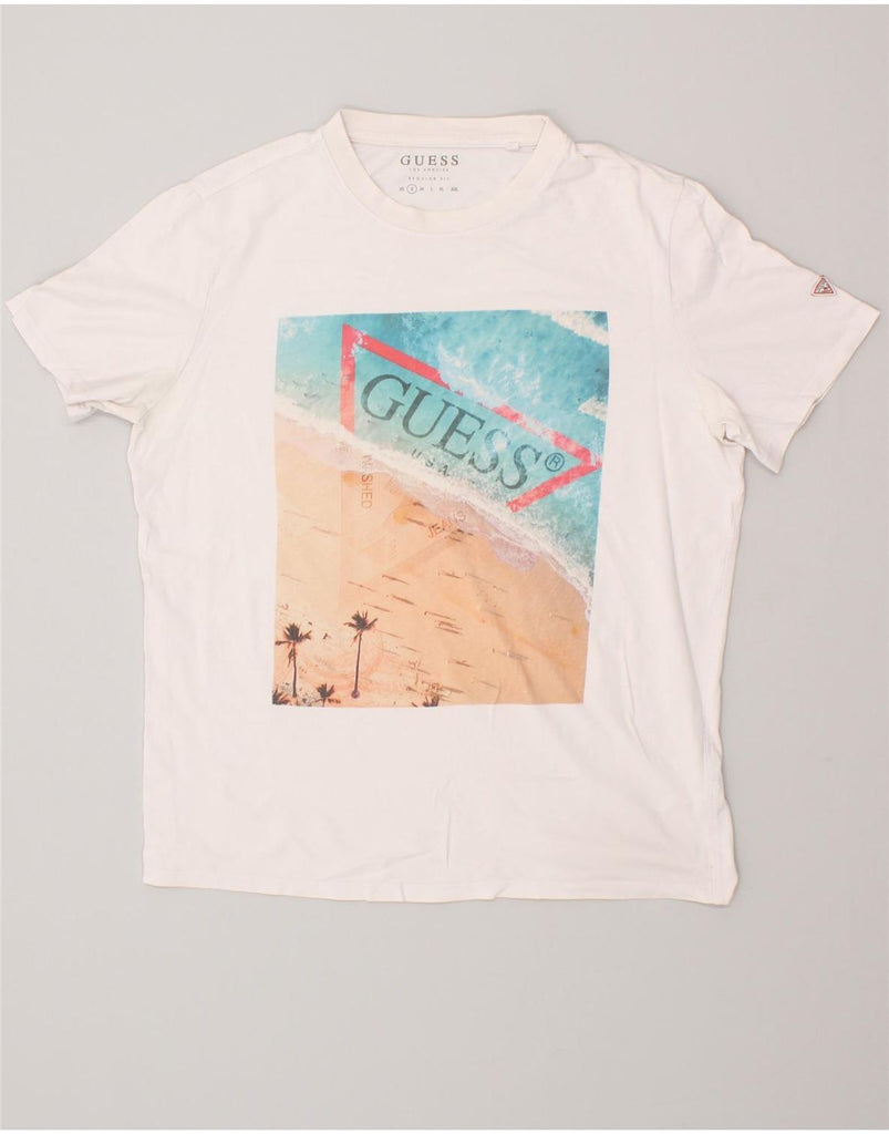 GUESS Mens Graphic T-Shirt Top  Small White Cotton | Vintage Guess | Thrift | Second-Hand Guess | Used Clothing | Messina Hembry 