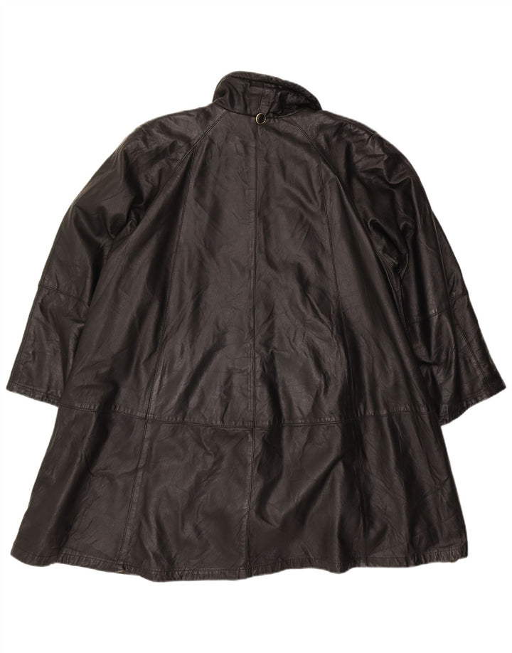 VINTAGE Womens Oversized Leather Coat IT 44 Medium Black Leather