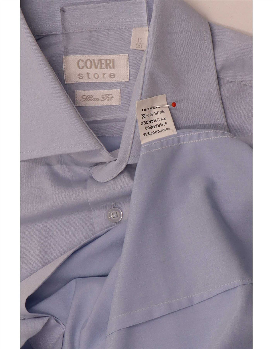 Coveri Mens Slim Fit Shirt Size 38 15 Medium Blue Microfibers