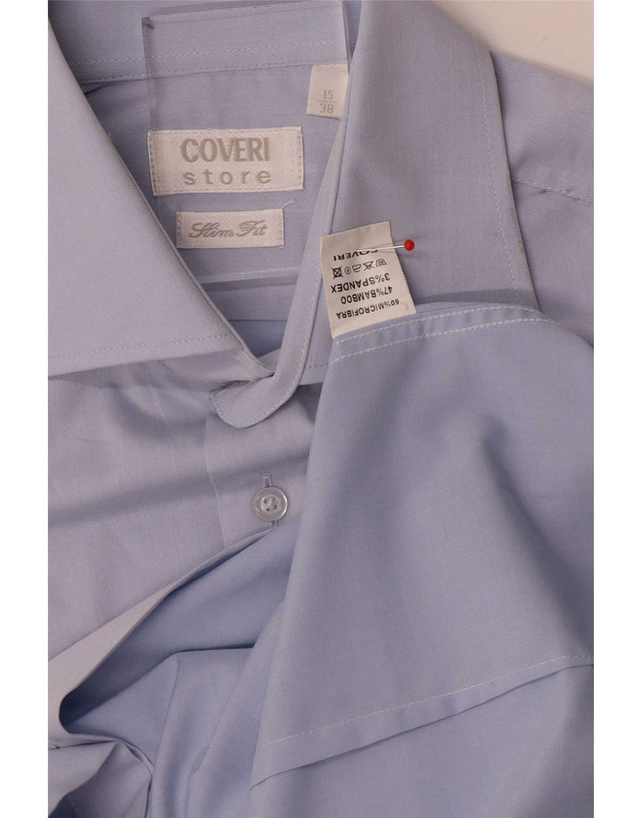 Coveri Mens Slim Fit Shirt Size 38 15 Medium Blue Microfibers