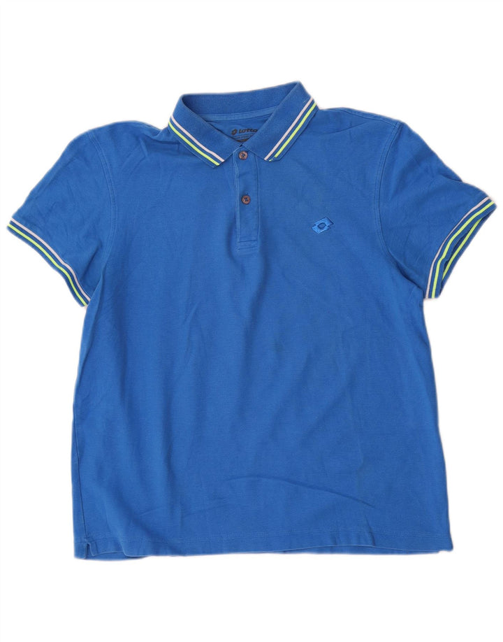 Lotto Mens Polo Shirt Small Blue Striped Cotton