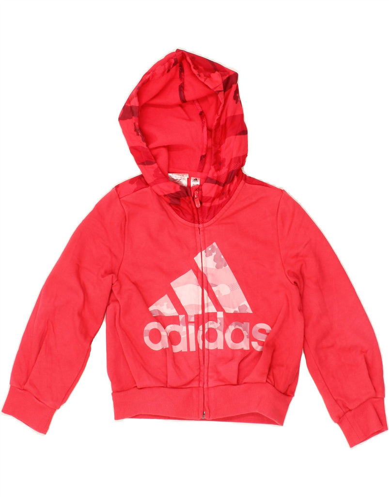 ADIDAS Girls Graphic Zip Hoodie Sweater 6-7 Years Red Cotton Vintage Adidas and Second-Hand Adidas from Messina Hembry 