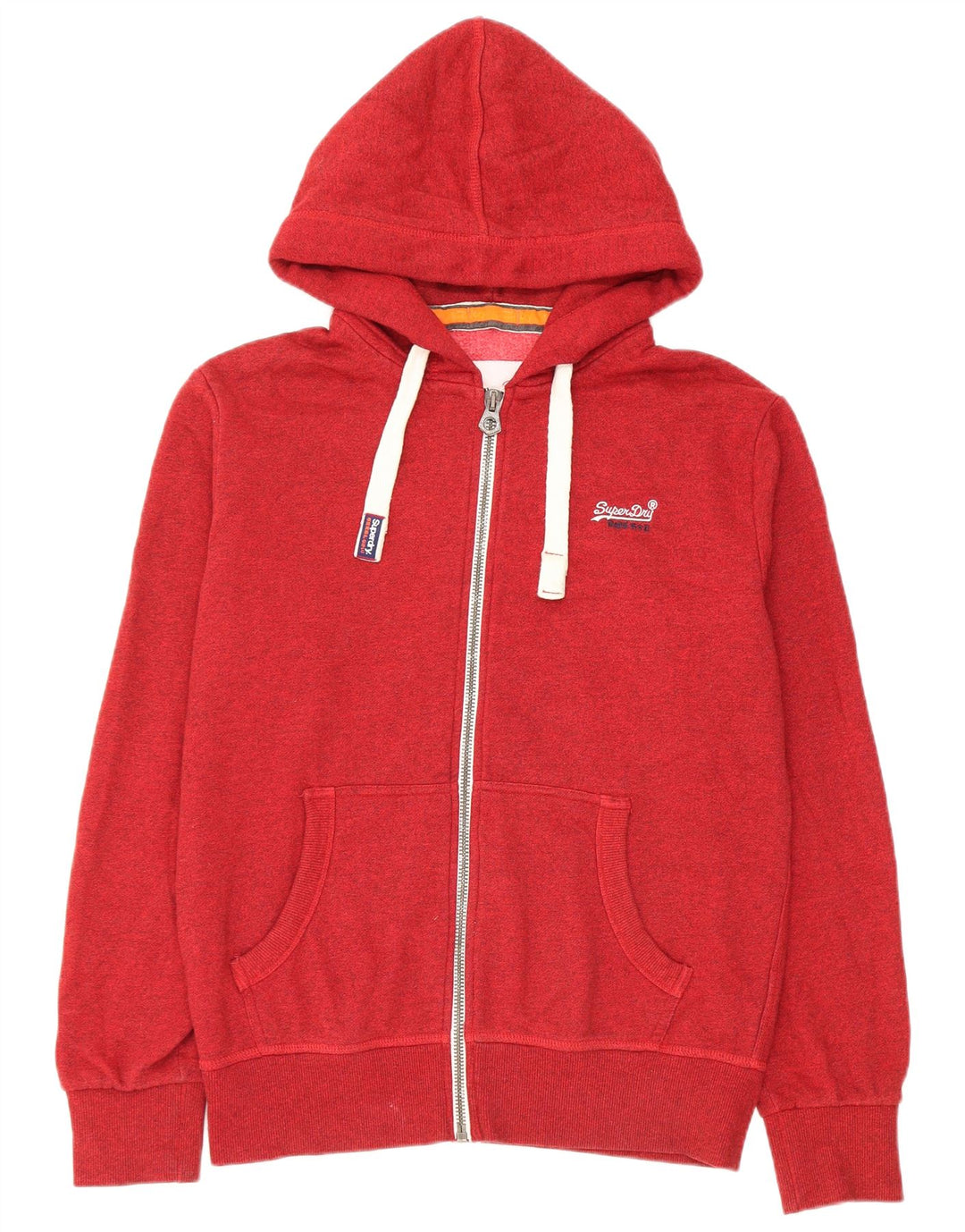 Superdry Mens Zip Hoodie Sweater Large Red Cotton