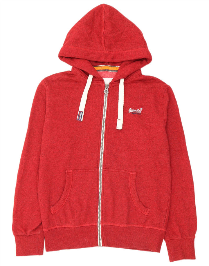 Superdry Mens Zip Hoodie Sweater Large Red Cotton