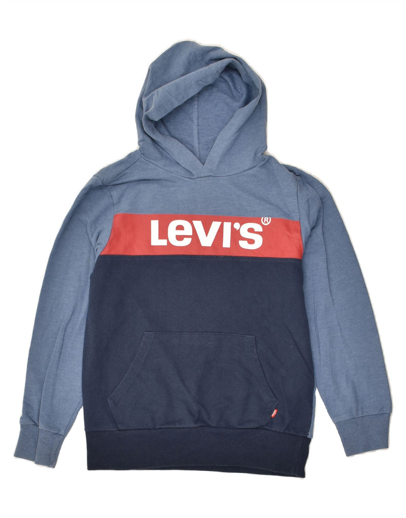 LEVI'S Boys Graphic Hoodie Jumper 10-11 Years Medium Blue Colourblock | Vintage Levi's | Thrift | Second-Hand Levi's | Used Clothing | Messina Hembry 