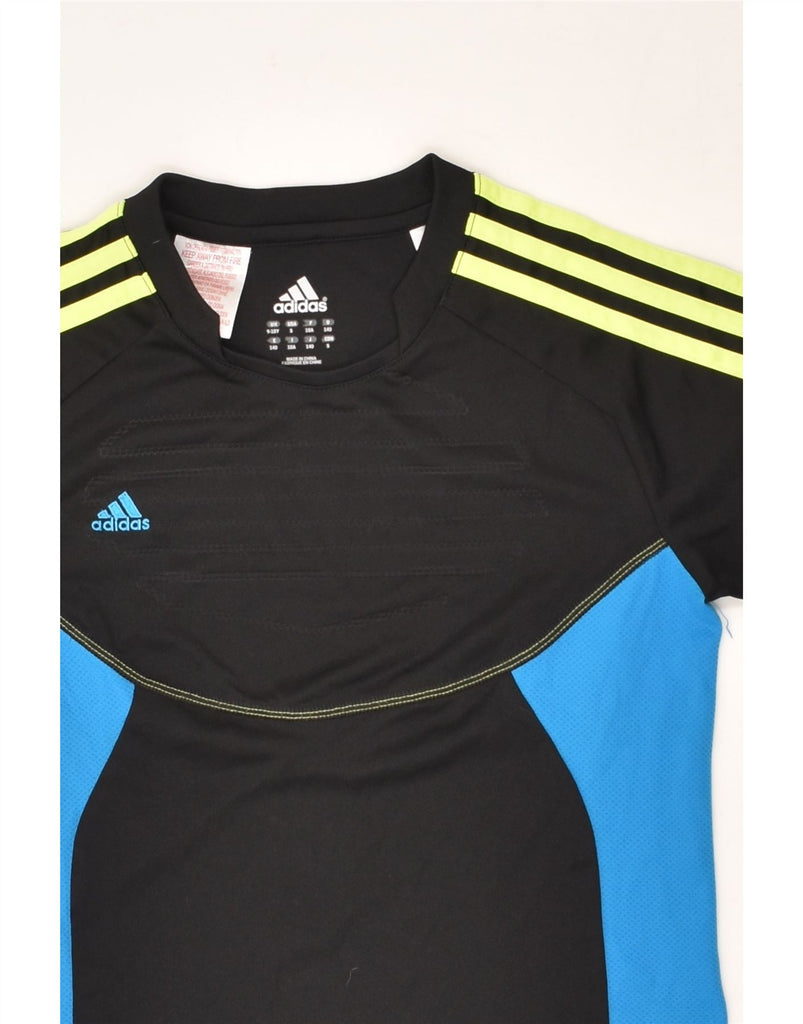 ADIDAS Boys T-Shirt Top 9-10 Years Small  Black Colourblock Polyester | Vintage Adidas | Thrift | Second-Hand Adidas | Used Clothing | Messina Hembry 