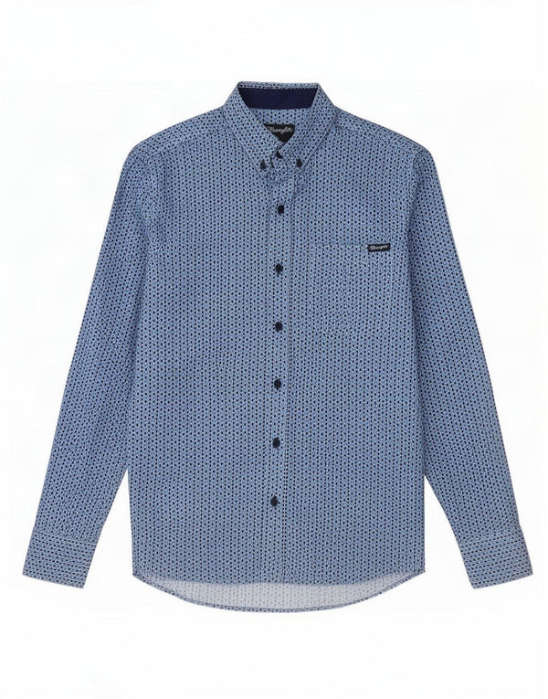 Wrangler Mens Shirt Small Blue Geometric Cotton