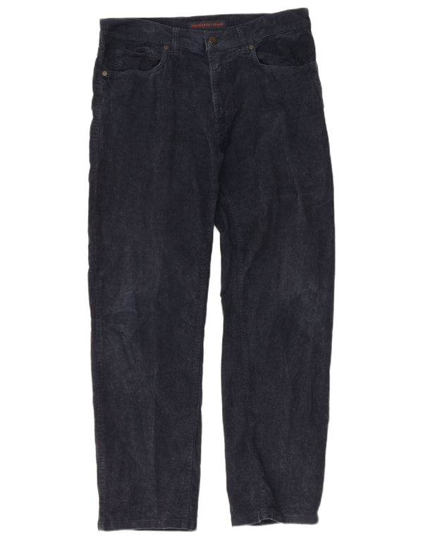 Trussardi Mens Straight Corduroy Trousers W34 L28 Navy Blue Cotton
