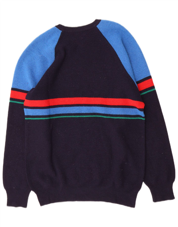 Vintage Mens Crew Neck Jumper Sweater Medium Navy Blue Colourblock