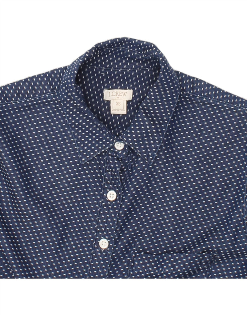J. CREW Womens Oversized Pullover Shirt UK 6 XS Navy Blue Spotted Cotton Vintage J. Crew and Second-Hand J. Crew from Messina Hembry 
