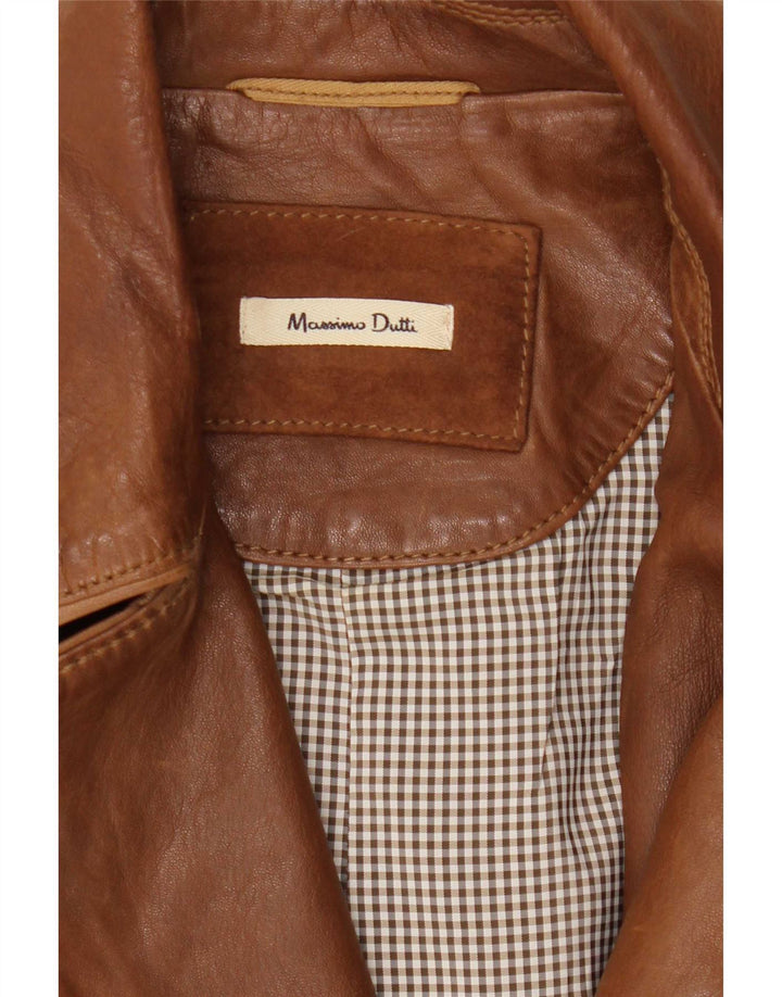 Massimo Dutti Womens Biker Leather Jacket UK 10 Small Brown