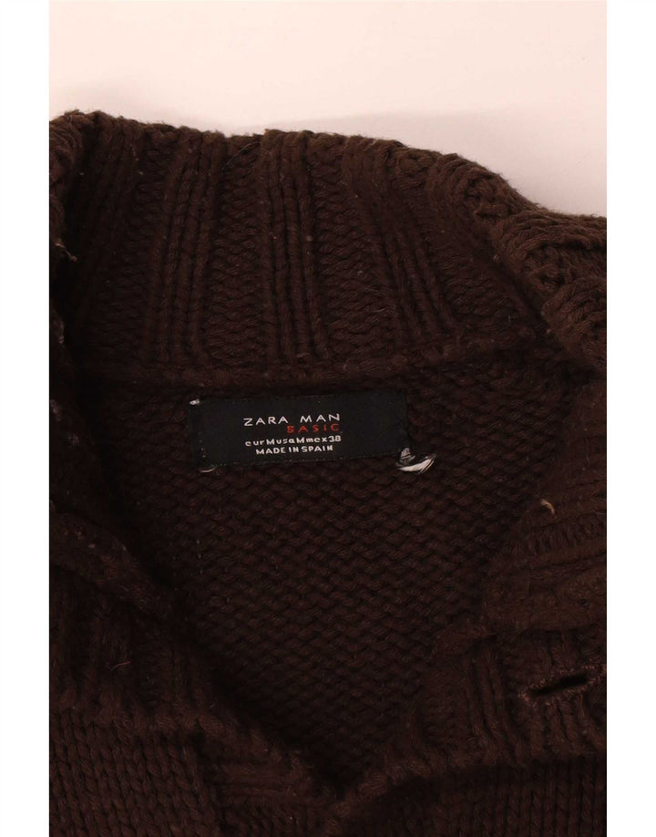 Zara Mens Cardigan Sweater Medium Brown