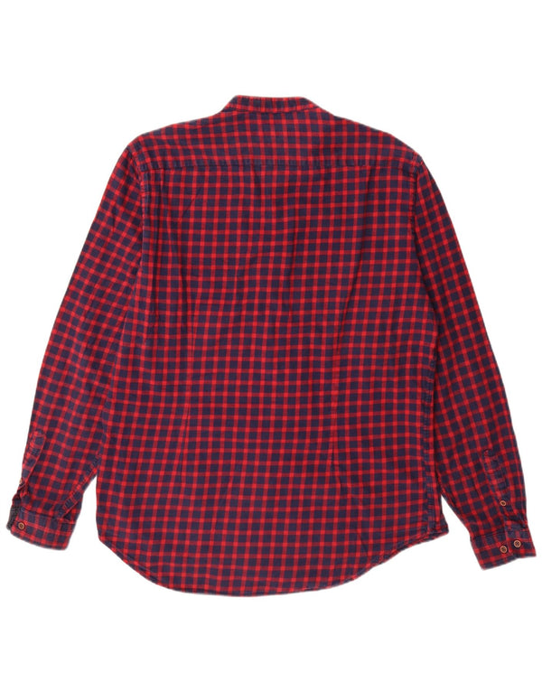 Zara Mens Slim Fit Shirt XL Burgundy Gingham Cotton