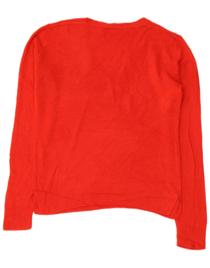 MARKS & SPENCER Womens V-Neck Jumper Sweater UK 10 Small Red Acrylic