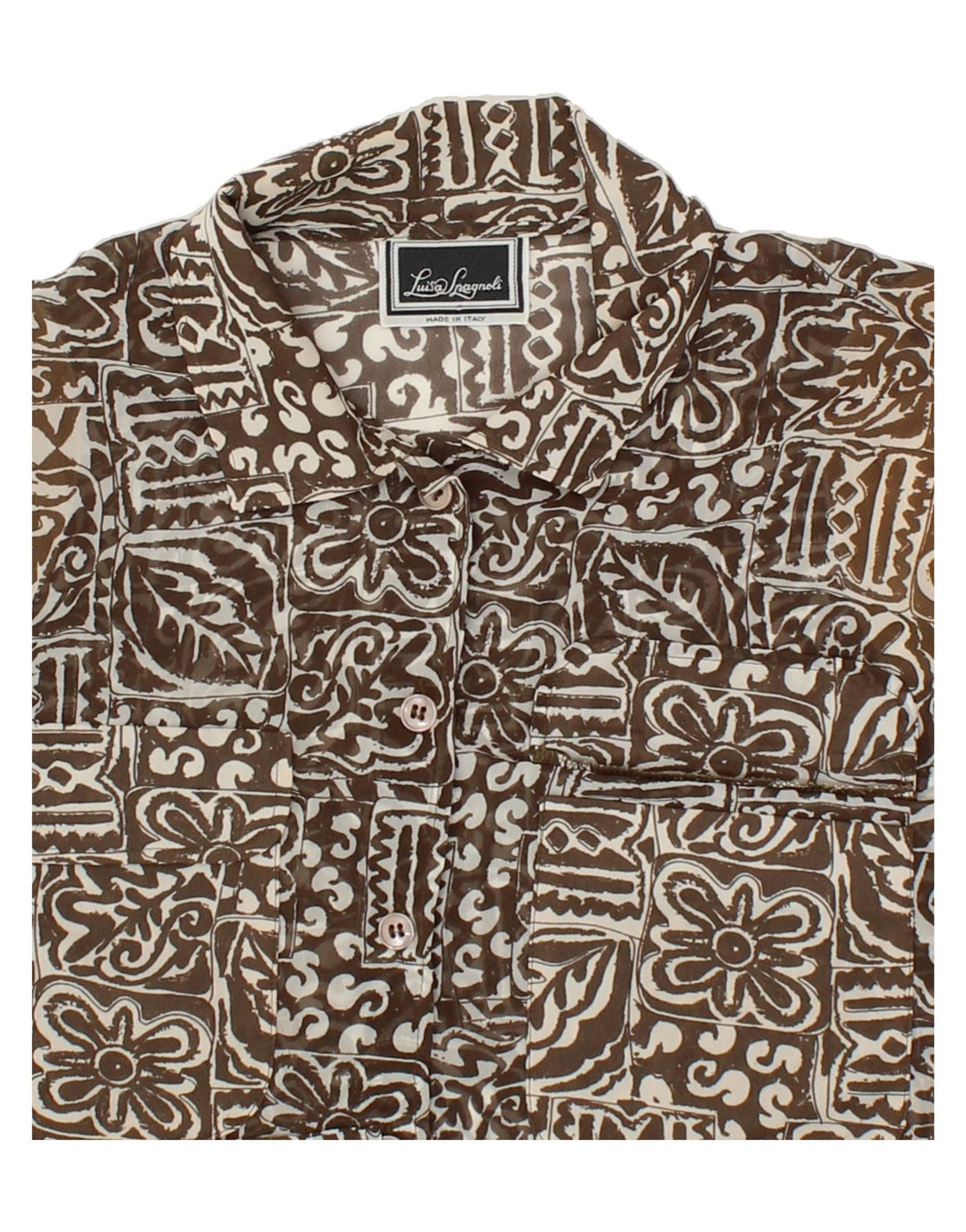 LUISA SPAGNOLI Womens Abstract Pattern Shirt Blouse UK 16 Large Brown Vintage Luisa Spagnoli and Second-Hand Luisa Spagnoli from Messina Hembry 