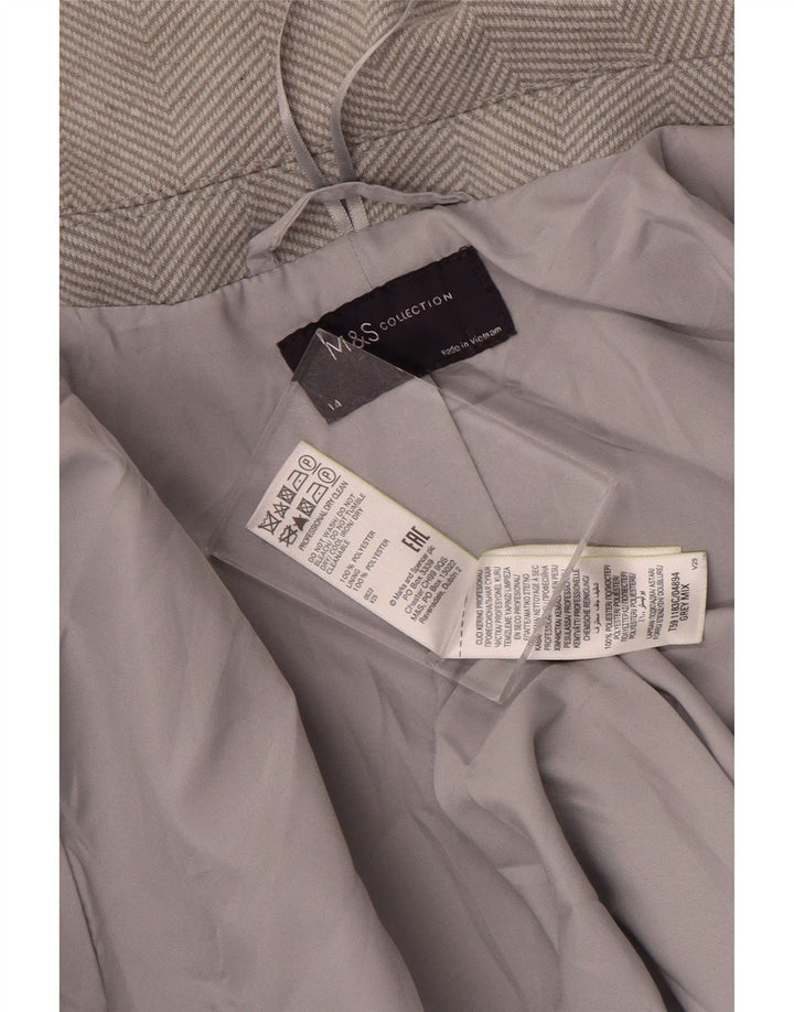 Marks & Spencer Womens Overcoat UK 14 Large Grey Herringbone Polyester
