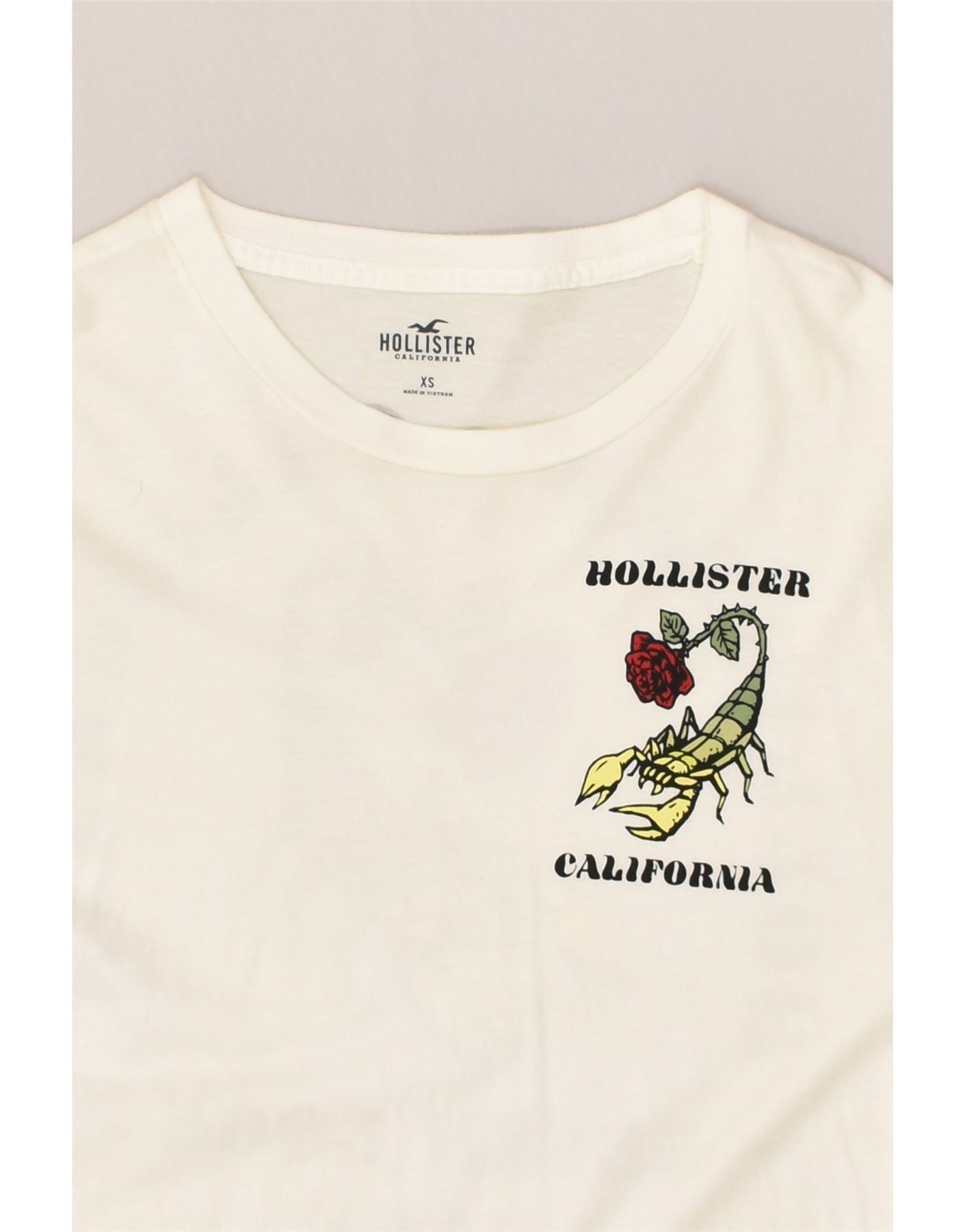 HOLLISTER Womens Graphic Top Long Sleeve UK 6 XS Off White Cotton, Vintage  & Second-Hand Clothing Online