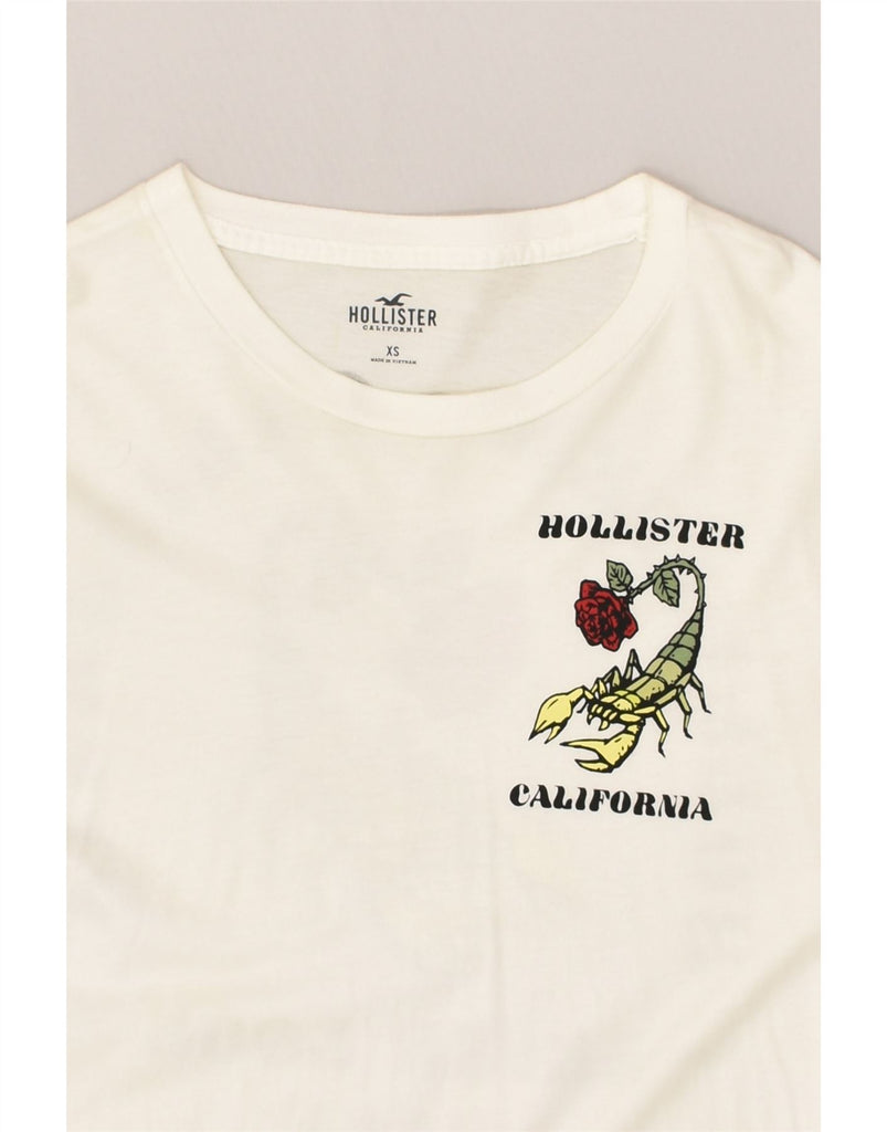 HOLLISTER Womens Graphic Top Long Sleeve UK 6 XS Off White Cotton | Vintage Hollister | Thrift | Second-Hand Hollister | Used Clothing | Messina Hembry 