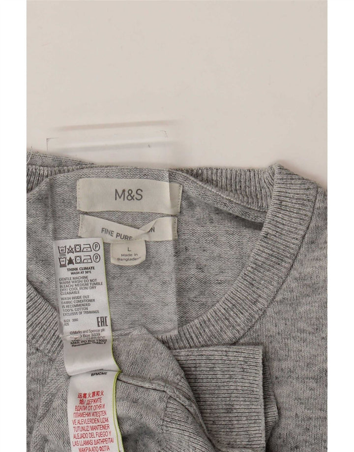 Marks & Spencer Mens Crew Neck Jumper Sweater Large Grey Flecked Cotton