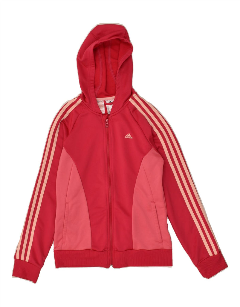 ADIDAS Girls Zip Hoodie Sweater 13-14 Years Red Polyester | Vintage Adidas | Thrift | Second-Hand Adidas | Used Clothing | Messina Hembry 