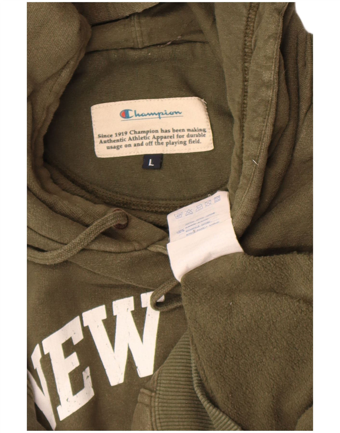 Champion Mens Graphic Hoodie Jumper Large Khaki Cotton