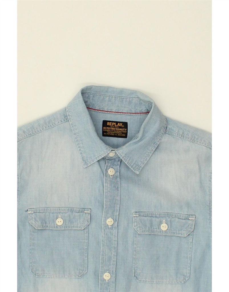 REPLAY Boys Short Sleeve Denim Shirt 8-9 Years Blue Cotton Vintage Replay and Second-Hand Replay from Messina Hembry 