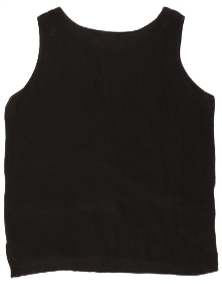 VINTAGE Womens Sleeveless Blouse Top UK 14 Medium Black Silk
