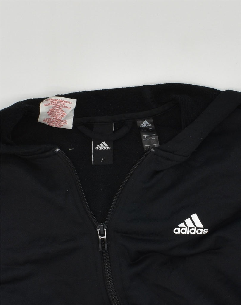 ADIDAS Girls Zip Hoodie Sweater 13-14 Years Black Polyester | Vintage Adidas | Thrift | Second-Hand Adidas | Used Clothing | Messina Hembry 