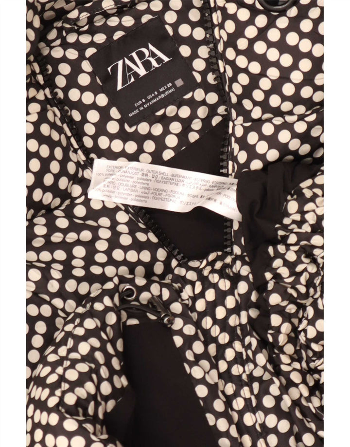 Zara Womens Hooded Oversized Padded Jacket UK 10 Small Black Polka Dot