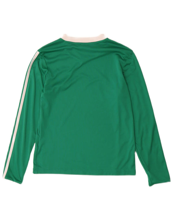 ADIDAS Boys Top Long Sleeve 11-12 Years Large Green Striped Polyester