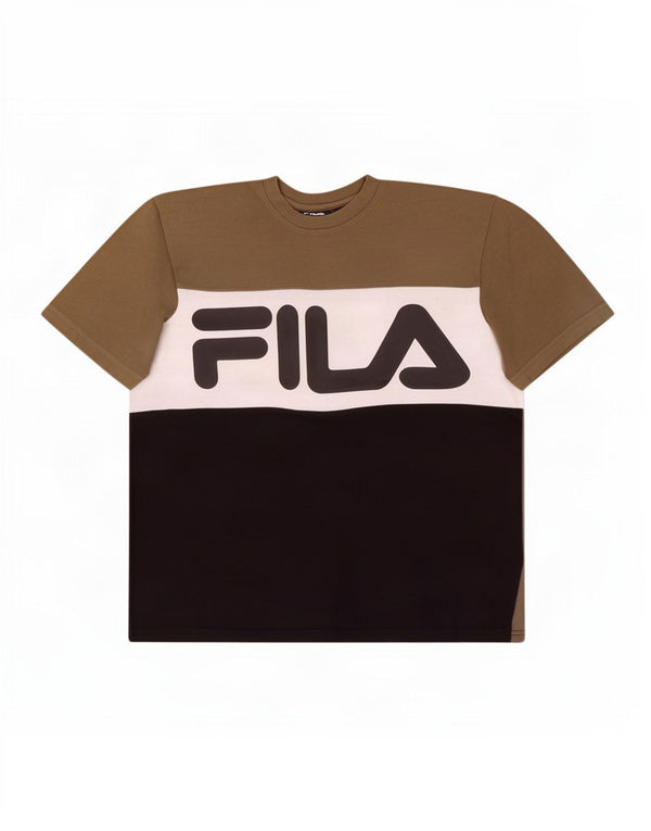 Fila Mens Graphic T-Shirt Top Large Khaki Colourblock Cotton