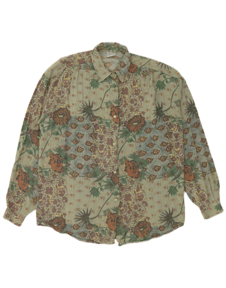 BENETTON Womens Shirt UK 18 XL Green Floral Viscose