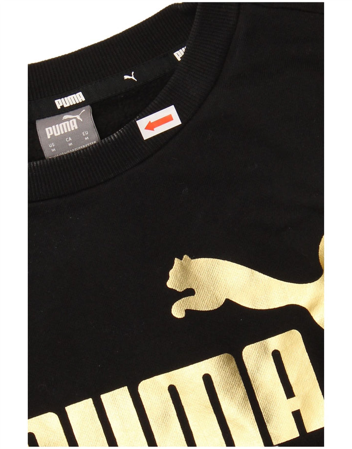 PUMA Womens Graphic Sweatshirt Jumper UK 14 Medium Black Cotton
