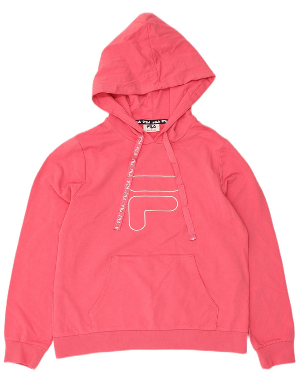Fila Womens Graphic Hoodie Jumper UK 14 Medium Pink Cotton