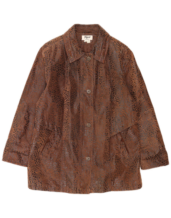 Yuppie Womens Leather Jacket UK 18 XL Brown Animal Print