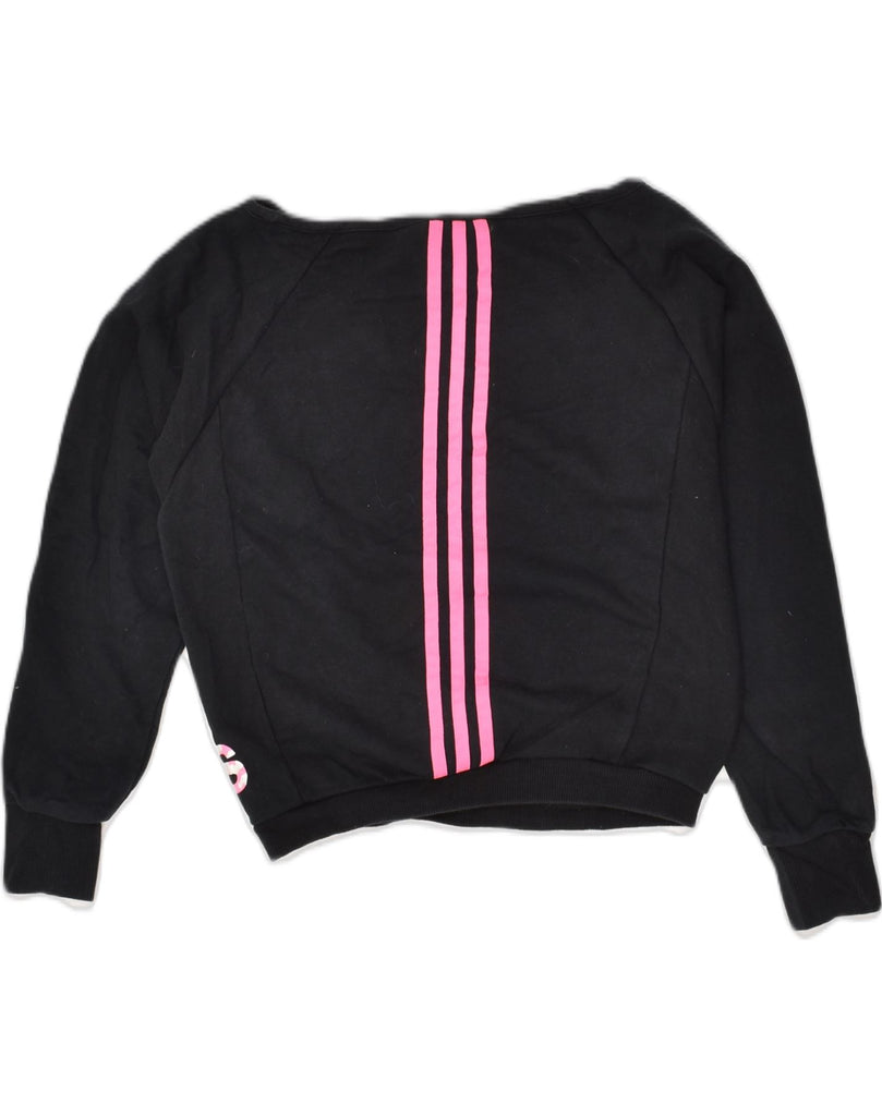 ADIDAS Girls Graphic Sweatshirt Jumper 9-10 Years Black Cotton | Vintage Adidas | Thrift | Second-Hand Adidas | Used Clothing | Messina Hembry 