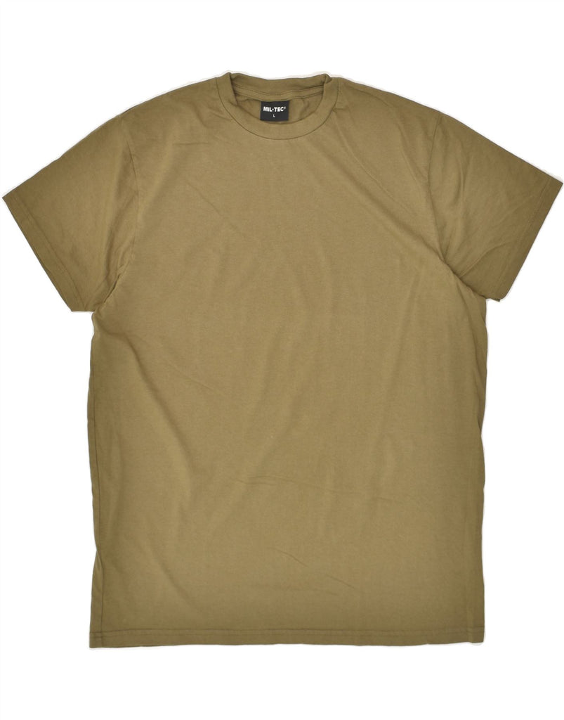 VINTAGE Mens T-Shirt Top Large Khaki Cotton | Vintage Vintage | Thrift | Second-Hand Vintage | Used Clothing | Messina Hembry 