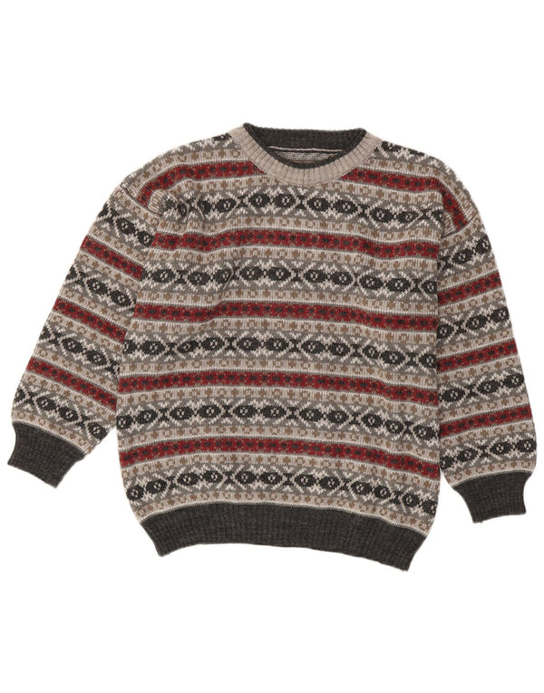 Vintage Womens Crew Neck Jumper Sweater UK 16 Large Grey Fair Isle