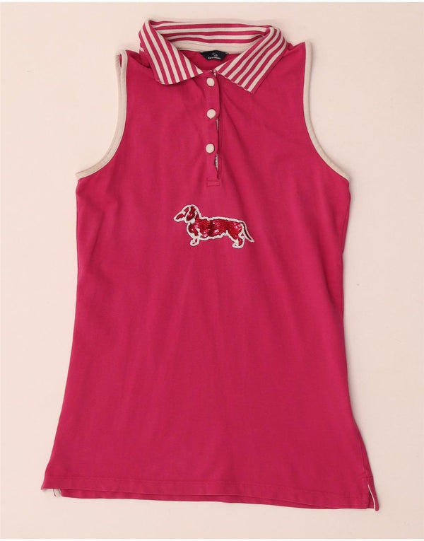 Harmont & Blaine Womens Graphic Polo Shirt UK 8 Small Pink Striped