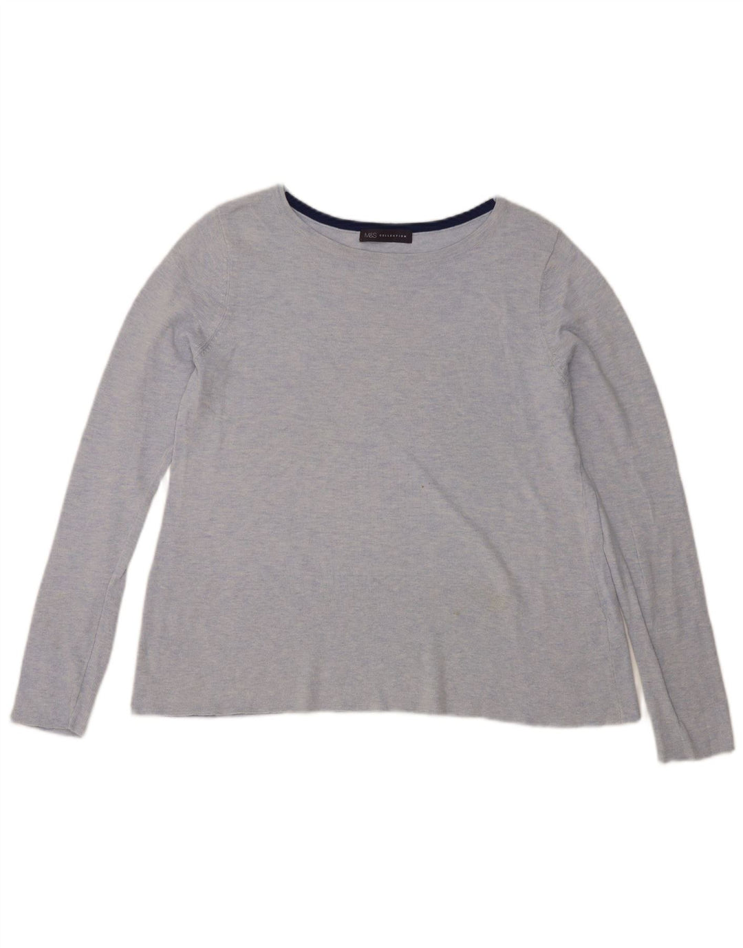 Marks & Spencer Womens Top Long Sleeve UK 12 Medium Blue Cotton