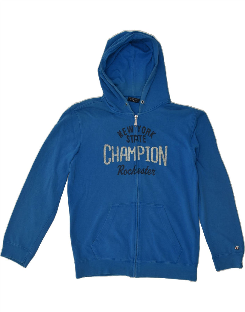 CHAMPION Mens Graphic Zip Hoodie Sweater Medium Blue Cotton | Vintage Champion | Thrift | Second-Hand Champion | Used Clothing | Messina Hembry 