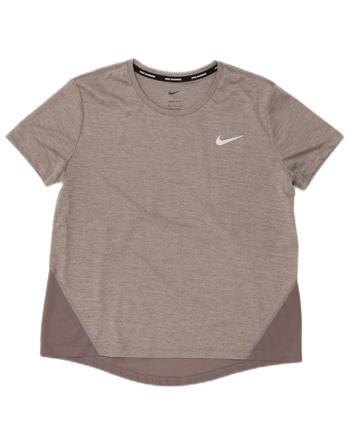 Nike Womens Dri Fit T-Shirt Top UK 14 Medium Grey Colourblock Polyester