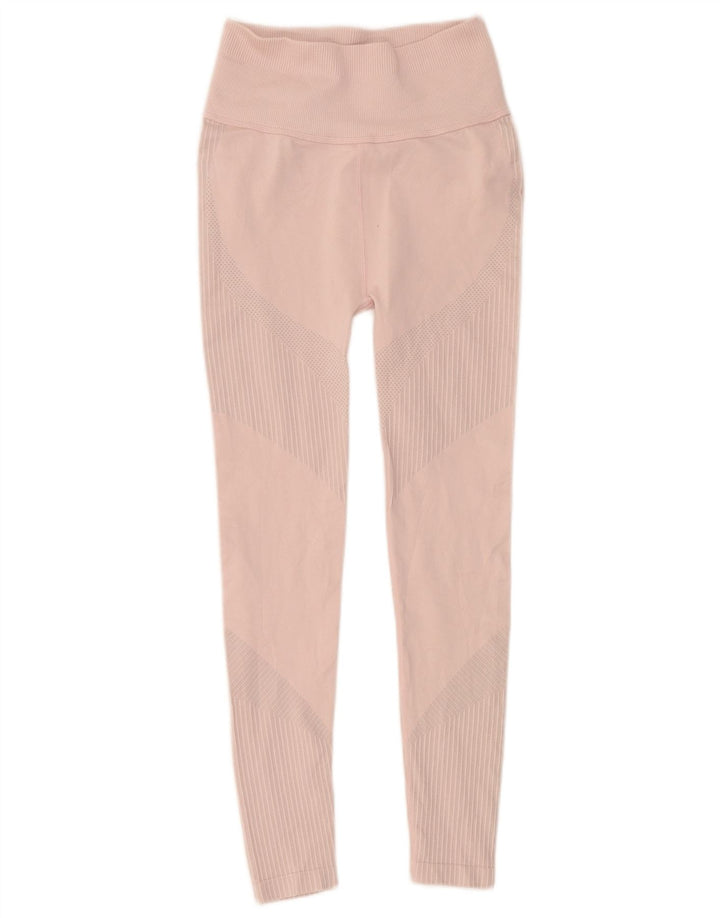 Puma Womens Graphic Leggings UK 6 XS Pink Striped Polyester