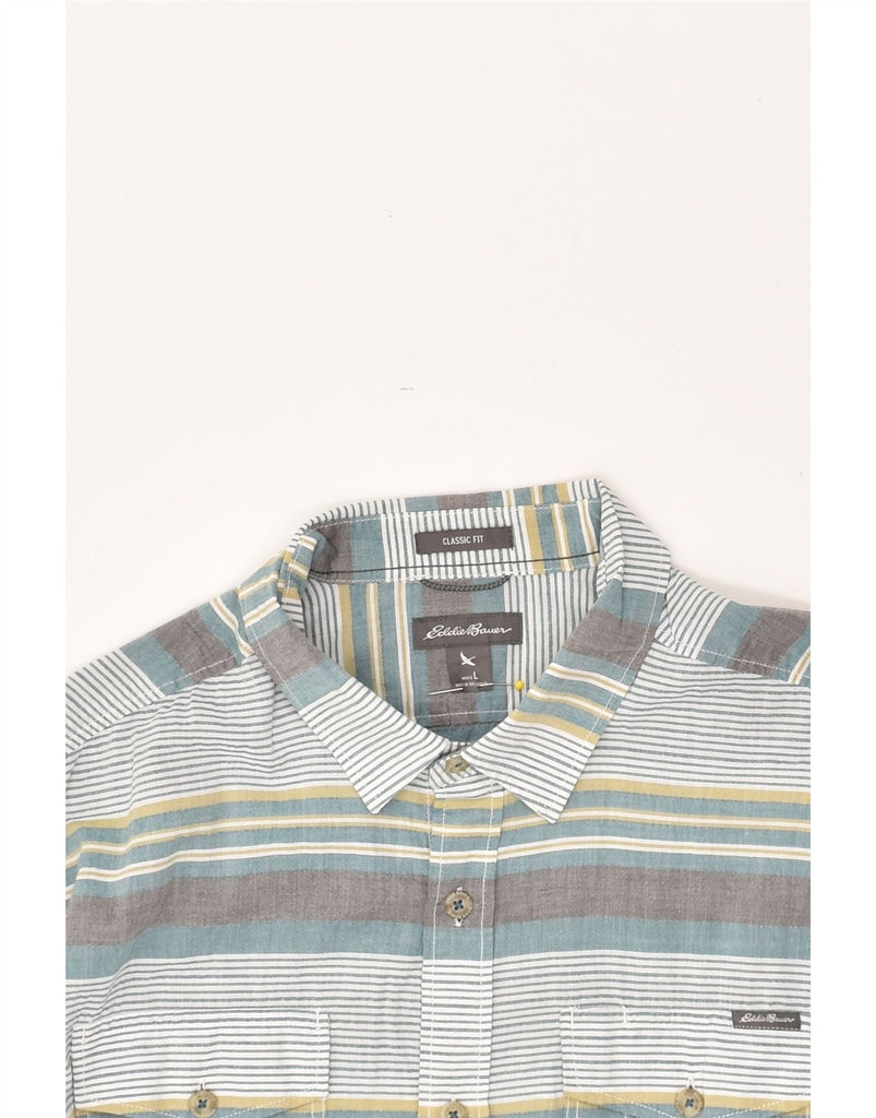 EDDIE BAUER Mens Classic Fit Short Sleeve Shirt Large Grey Striped Cotton | Vintage Eddie Bauer | Thrift | Second-Hand Eddie Bauer | Used Clothing | Messina Hembry 