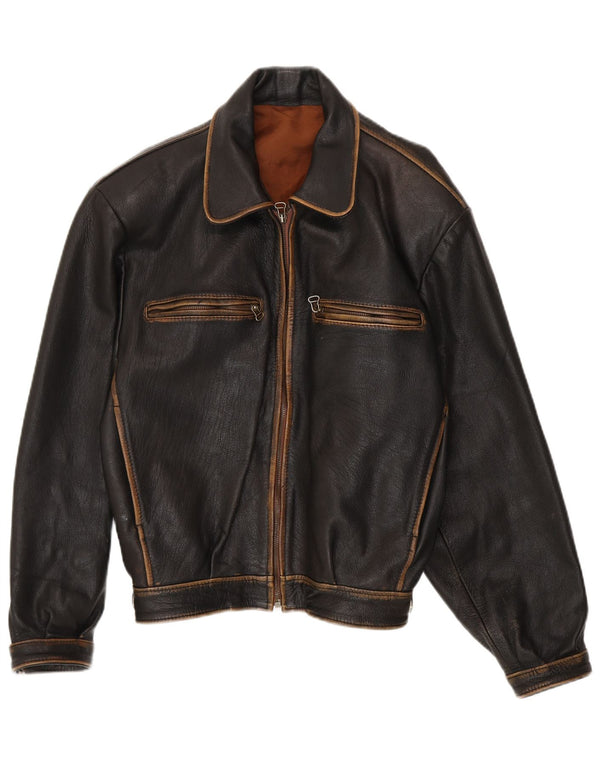 Vintage Mens Loose Fit Bomber Leather Jacket UK 38 Medium Black Leather
