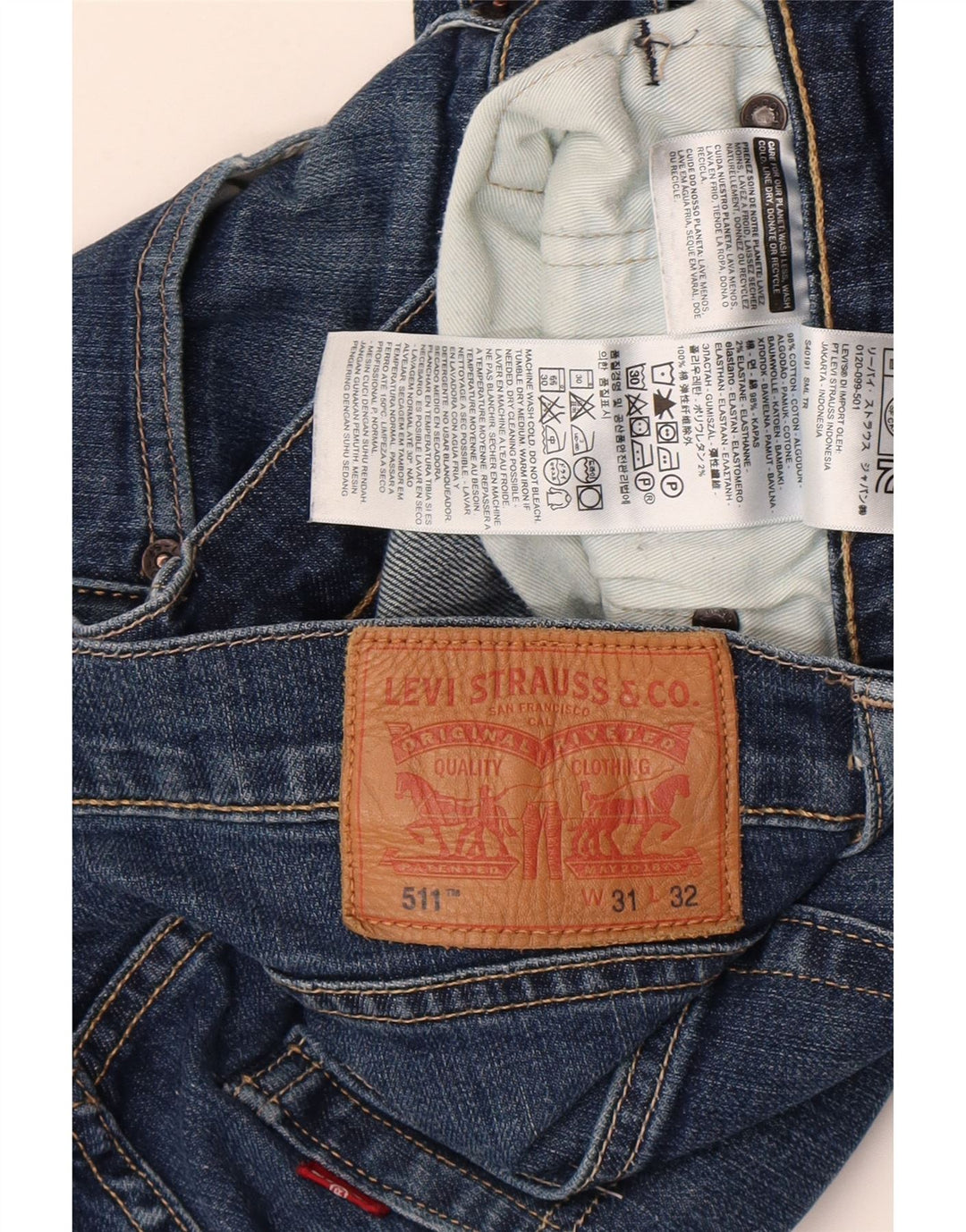 Levi's Mens 511 Slim Jeans W31 L32 Blue Cotton