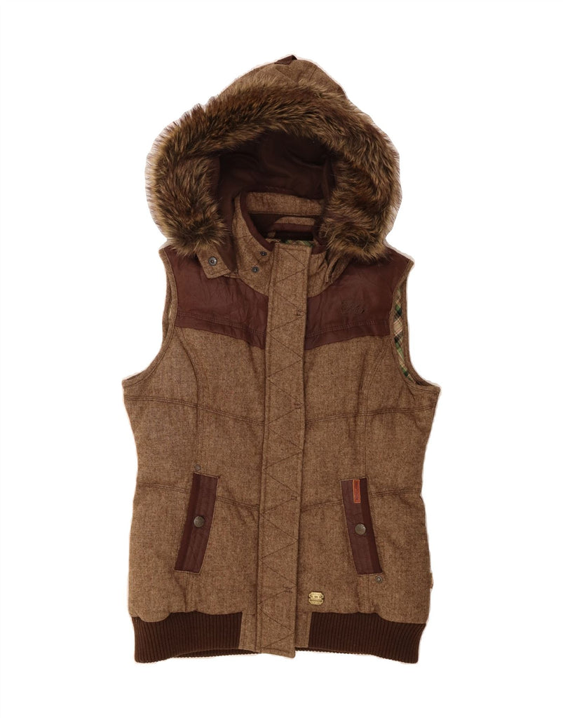 KHUJO Womens Hooded Padded Gilet UK 18 XL Brown Colourblock Vintage KHUJO and Second-Hand KHUJO from Messina Hembry 