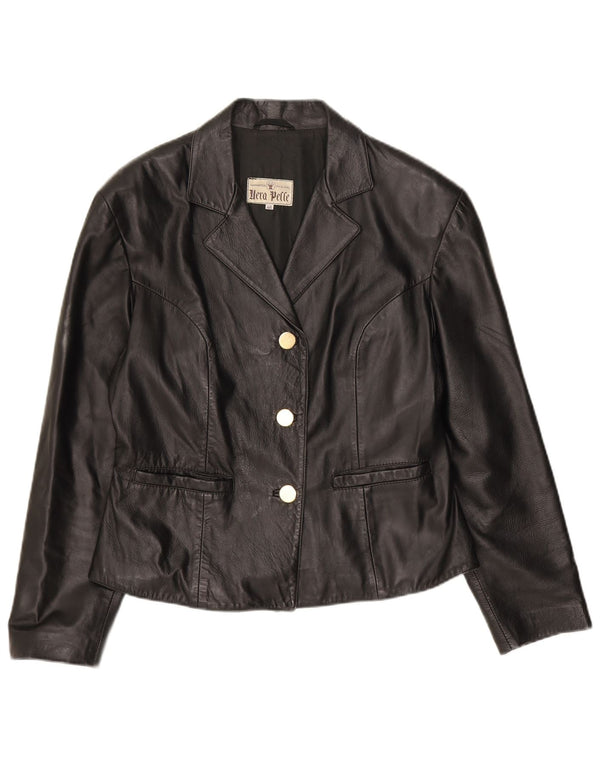 Vintage Womens 3 Button Leather Blazer Jacket IT 46 Large Black Leather