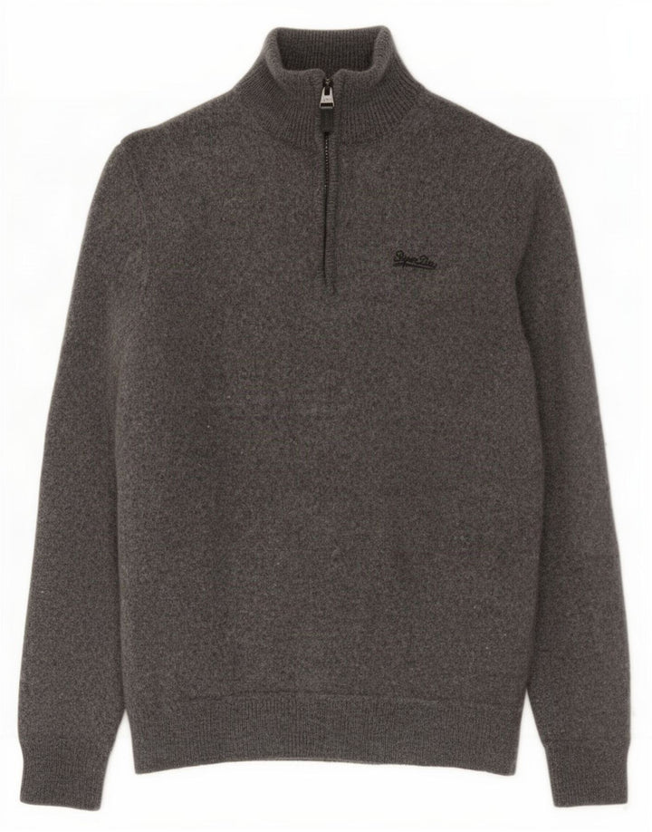 Superdry Womens Zip Neck Jumper Sweater UK 12 Medium Grey Wool