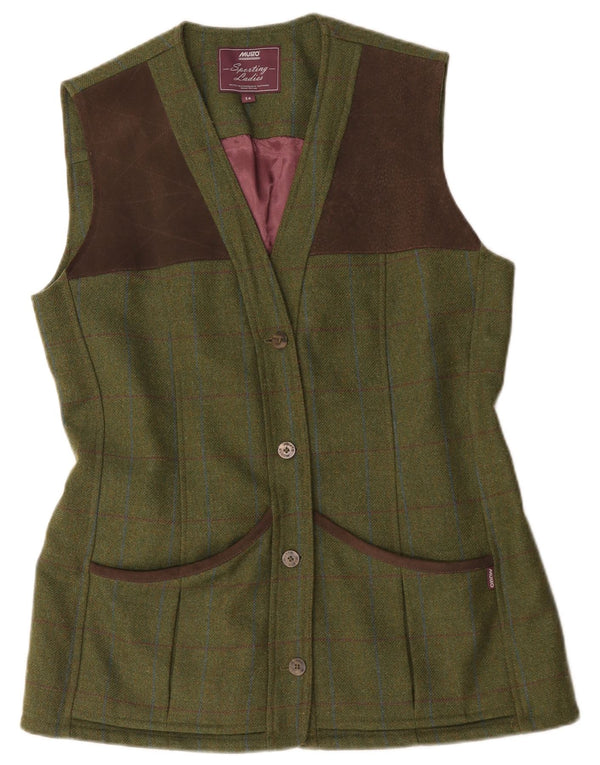 Musto Womens Gilet UK 14 Large Khaki Check Wool